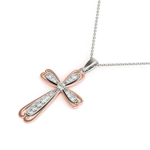 Rose gold Pavé Round Diamond Cross Pendant with Bezel Setting