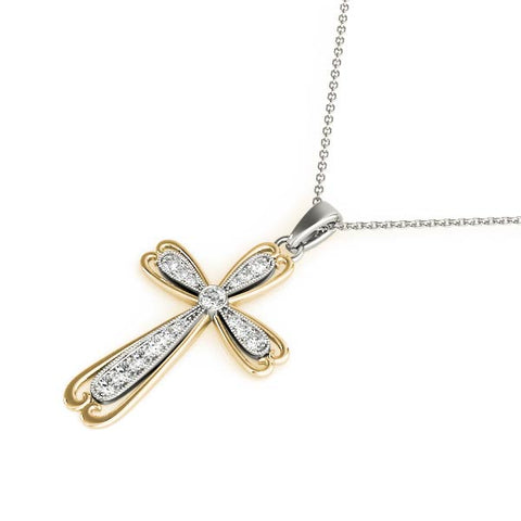 Yellow gold Pavé Round Diamond Cross Pendant with Bezel Setting