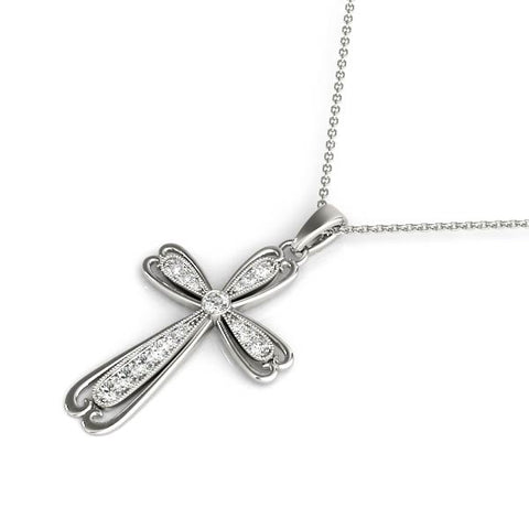White gold Pavé Round Diamond Cross Pendant with Bezel Setting