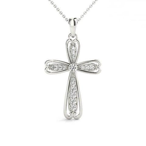 White gold Pavé Round Diamond Cross Pendant with Bezel Setting