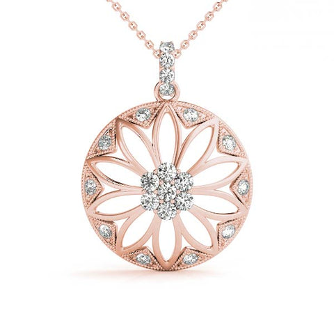 Rose gold Round Diamond Cluster Flower Pendant