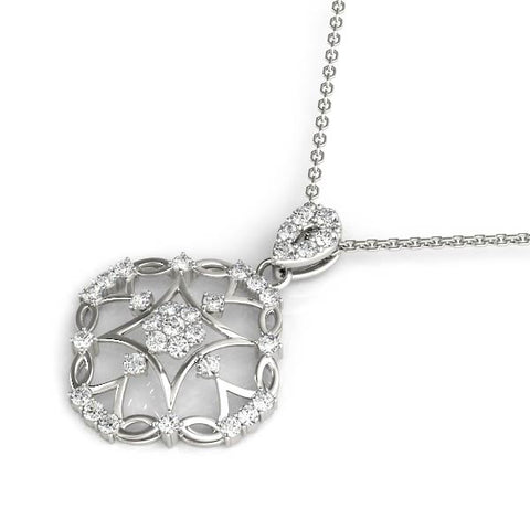 White gold Round Diamond Halo Pendant with Pavé Setting
