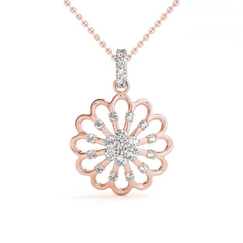 Rose gold Round Diamond Floral Halo Pendant with Prong Setting