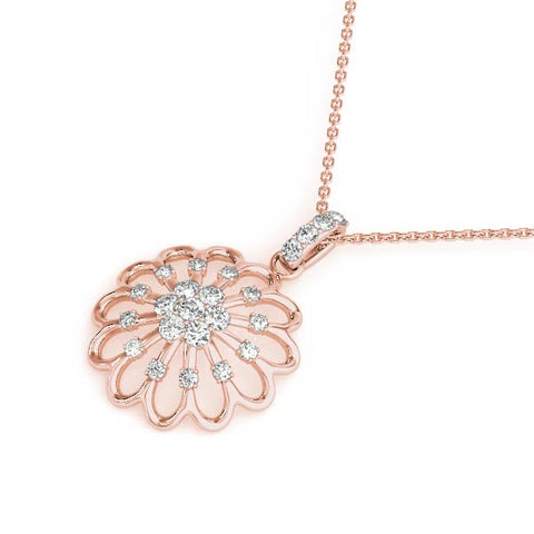 Rose gold Round Diamond Floral Halo Pendant with Prong Setting