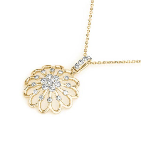 Yellow gold Round Diamond Floral Halo Pendant with Prong Setting