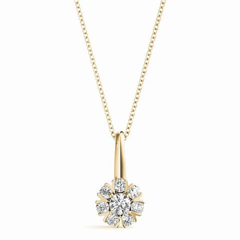 Yellow gold Round Diamond Floral Cluster Pendant with Prong Setting