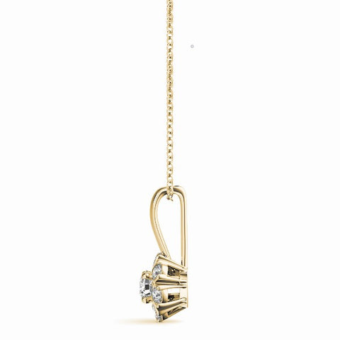 Yellow gold Round Diamond Floral Cluster Pendant with Prong Setting