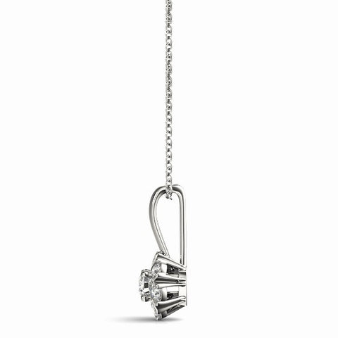 White gold Round Diamond Floral Cluster Pendant with Prong Setting