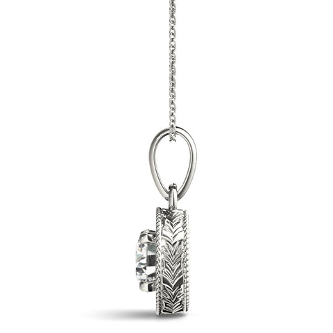White gold Round Solitaire Milgrain Bezel Pendant