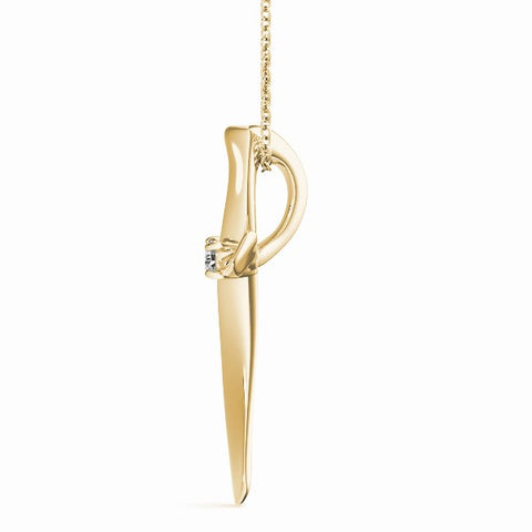 Yellow gold Curved Cross Pendant with Round Diamond in Bezel Setting