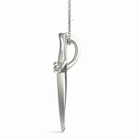 White gold Curved Cross Pendant with Round Diamond in Bezel Setting