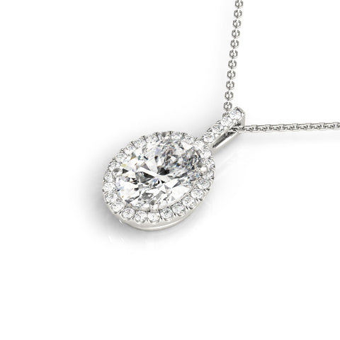 White gold Oval Halo Diamond Pendant with Prong Setting