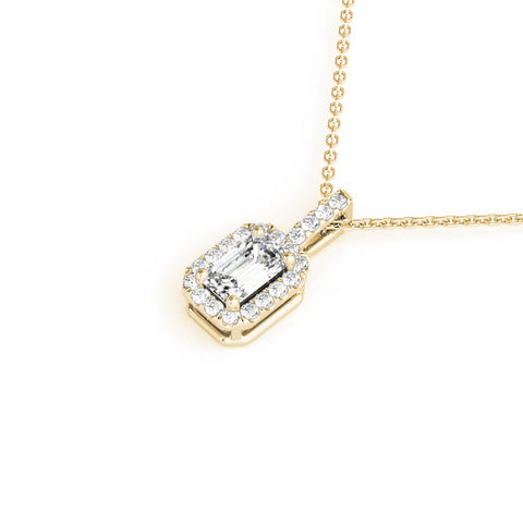 Yellow gold Emerald Cut Diamond Halo Pendant with Prong Setting