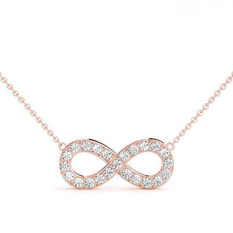 Rose gold Infinity Pendant with Round Cut Diamonds in Pavé Setting