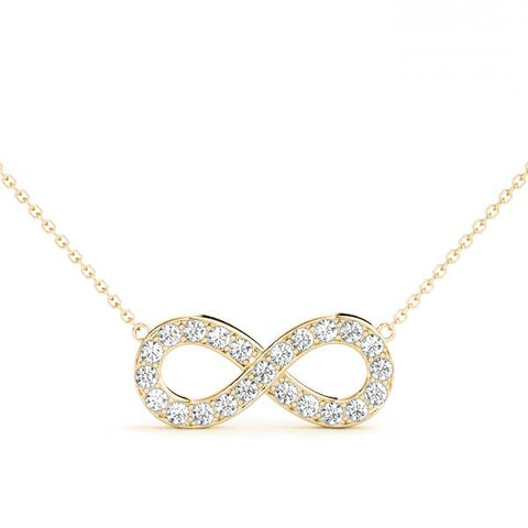 Yellow gold Infinity Pendant with Round Cut Diamonds in Pavé Setting