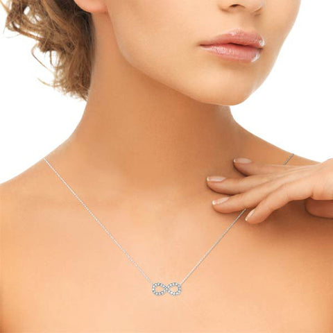 White gold Infinity Pendant with Round Cut Diamonds in Pavé Setting