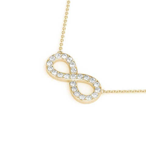 Yellow gold Infinity Pendant with Round Cut Diamonds in Pavé Setting