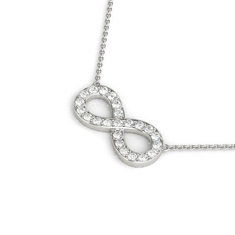 White gold Infinity Pendant with Round Cut Diamonds in Pavé Setting