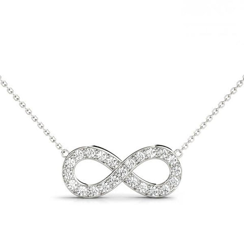 White gold Infinity Pendant with Round Cut Diamonds in Pavé Setting