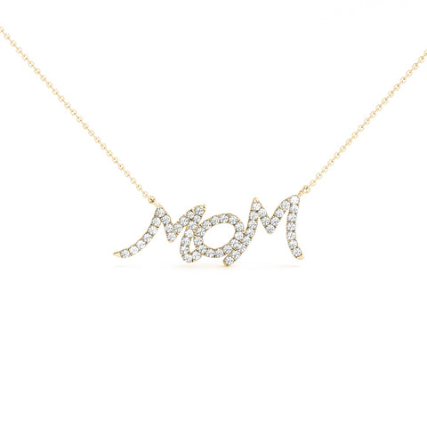 Yellow gold Pavé Round Diamond Script Pendant with Prong Setting