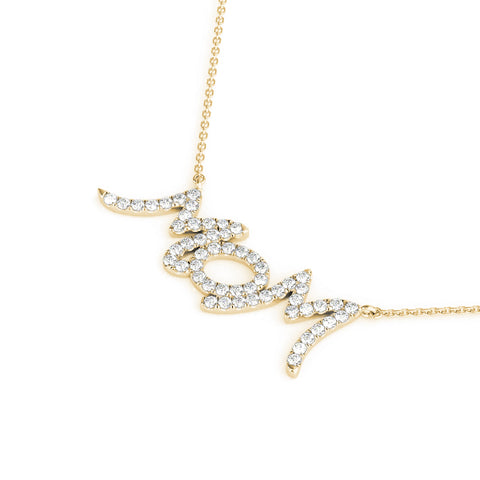 Yellow gold Pavé Round Diamond Script Pendant with Prong Setting