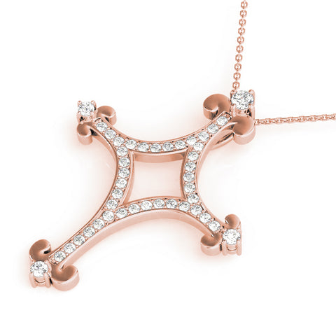 Rose gold Pavé Diamond Cushion Cross Pendant with Fleur-de-Lis Prongs