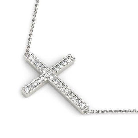 White gold Pavé Round Diamond Cross Pendant