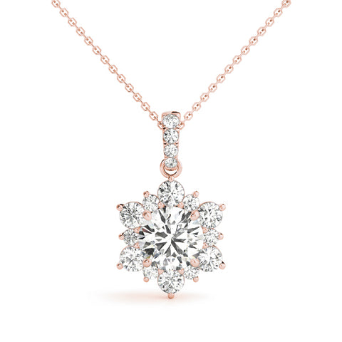 Rose gold Round Brilliant Cluster Diamond Pendant with Prong Setting