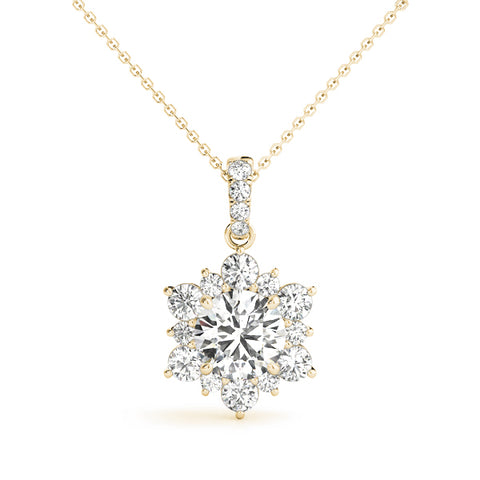 Yellow gold Round Brilliant Cluster Diamond Pendant with Prong Setting
