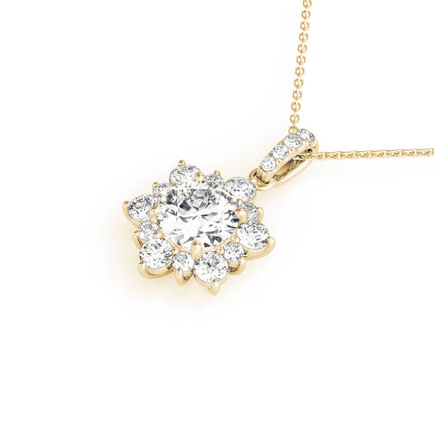 Yellow gold Round Brilliant Cluster Diamond Pendant with Prong Setting