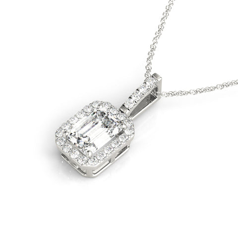 White gold Emerald Cut Halo Diamond Pendant with Prong Setting