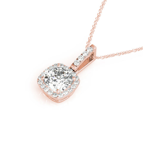 Rose gold Cushion Halo Diamond Pendant with Prong Setting