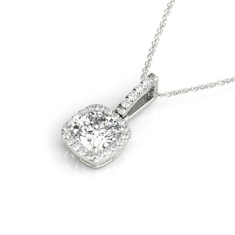 White gold Cushion Halo Diamond Pendant with Prong Setting