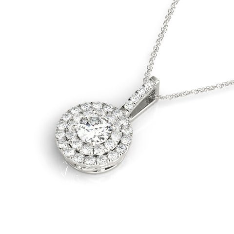 White gold Round Double Halo Diamond Pendant with Pavé Setting