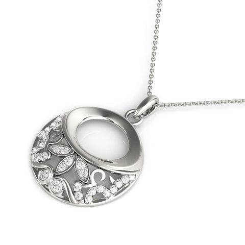 White gold Round Diamond Pavé Leaf Filigree Pendant