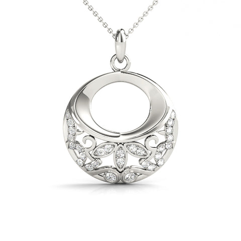 White gold Round Diamond Pavé Leaf Filigree Pendant