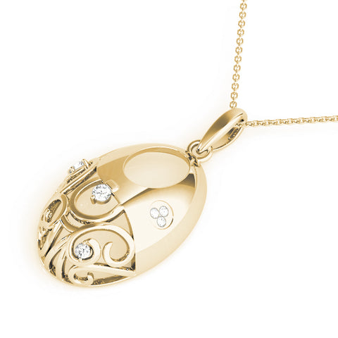 Yellow gold Oval Filigree Pendant with Round Diamond Prong Setting