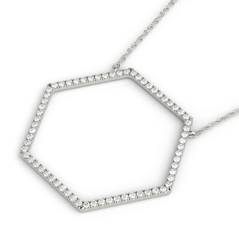 White gold Hexagon Diamond Pavé Prong Pendant