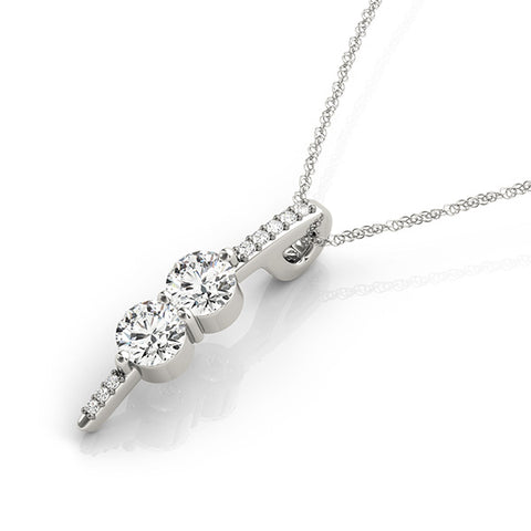 White gold Round Diamond Prong Set Vertical Pendant