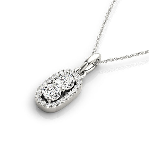 White gold Halo Round Brilliant Double Stone Pendant