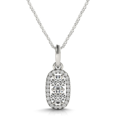 White gold Halo Round Brilliant Double Stone Pendant
