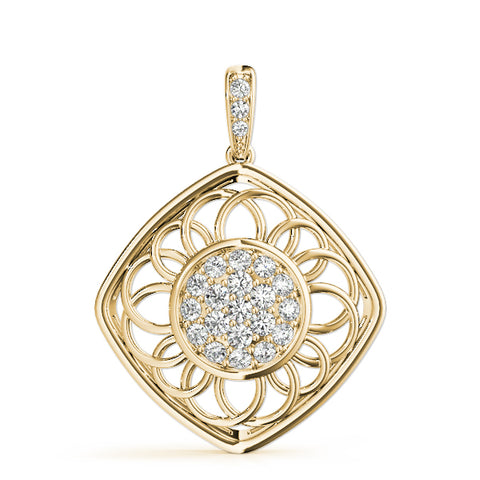 Yellow gold Round Cluster Diamond Prong Set Pendant