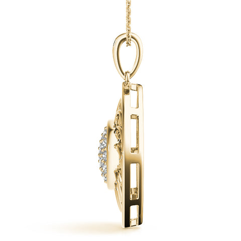 Yellow gold Round Cluster Diamond Prong Set Pendant
