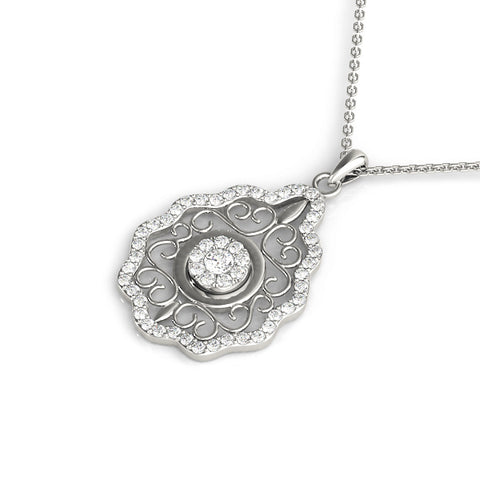White gold Round Diamond Halo Pendant with Filigree Design