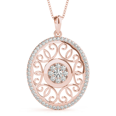 Rose gold Round Halo Filigree Pendant with Pavé Setting