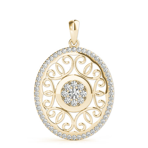 Yellow gold Round Halo Filigree Pendant with Pavé Setting