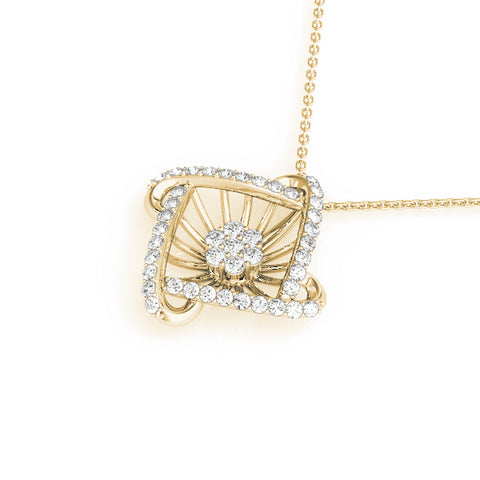 Yellow gold Round Diamond Cluster Pendant with Prong Setting