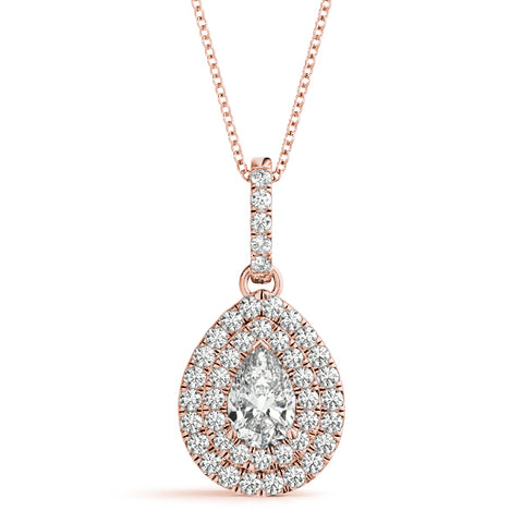 Rose gold Double Halo Pear Diamond Pendant with Pavé Setting