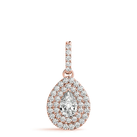 Rose gold Double Halo Pear Diamond Pendant with Pavé Setting