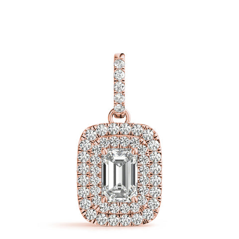 Rose gold Emerald Cut Double Halo Diamond Pendant with Prong Setting